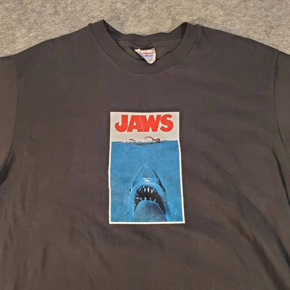 Vintage Jaws Shirt Men Large Black 90s Movie Promo Horror Shark Universal Studio - Picture 2 of 8